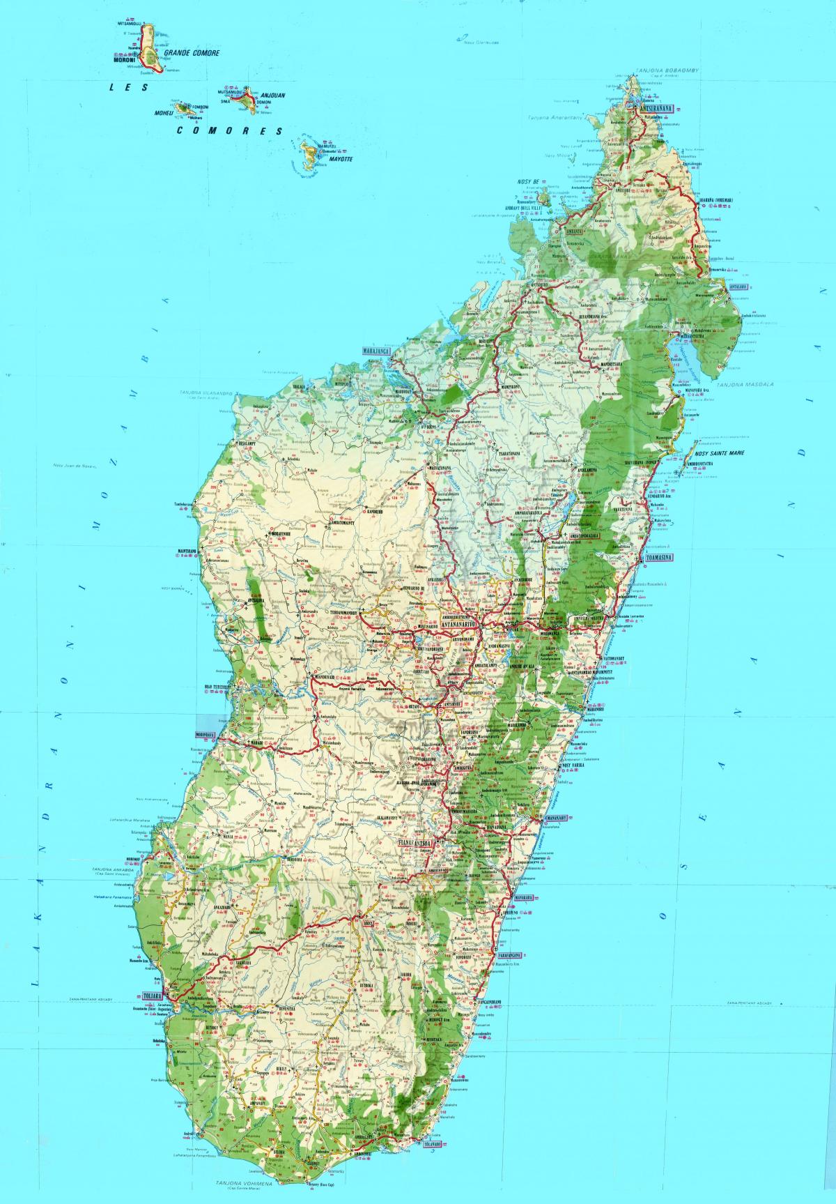 mappa topografica del Madagascar