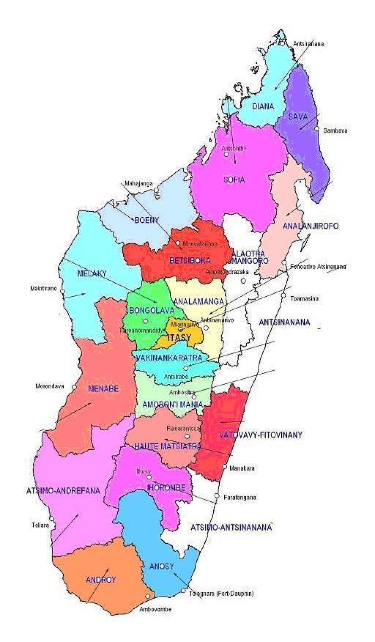 mappa del Madagascar regioni