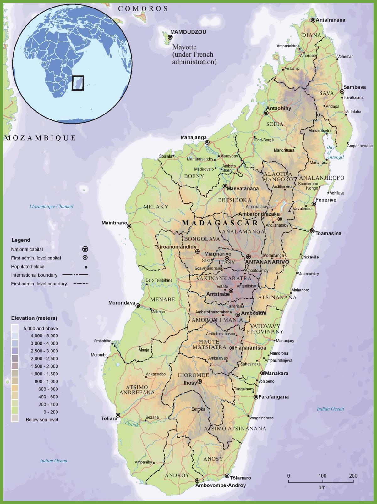 mappa di mappa fisica del Madagascar