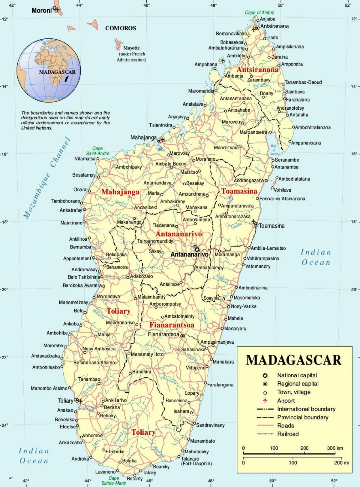 Madagascar mappa con le città