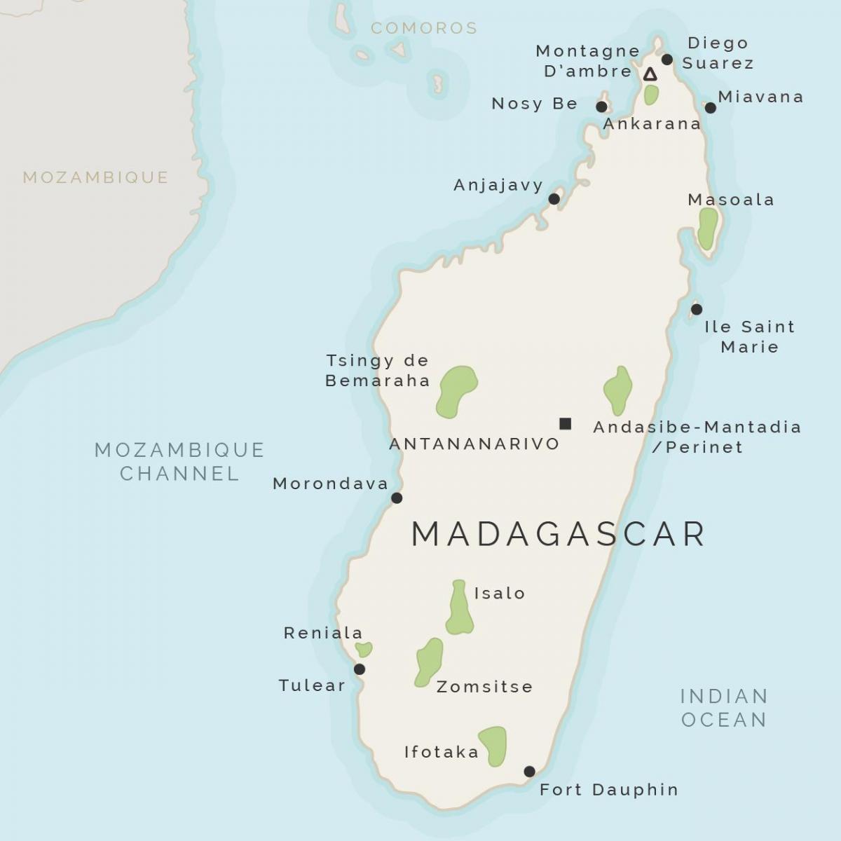 mappa del Madagascar e le isole circostanti