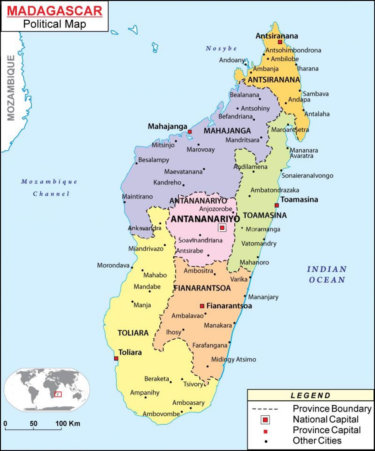 mappa di mappa politica del Madagascar